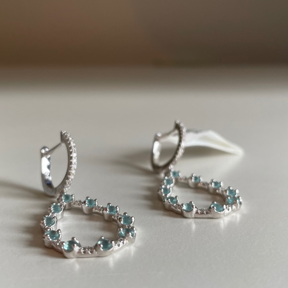 New Blue Topaz & Diamond Drop Earrings 925 - Picture 5 of 6